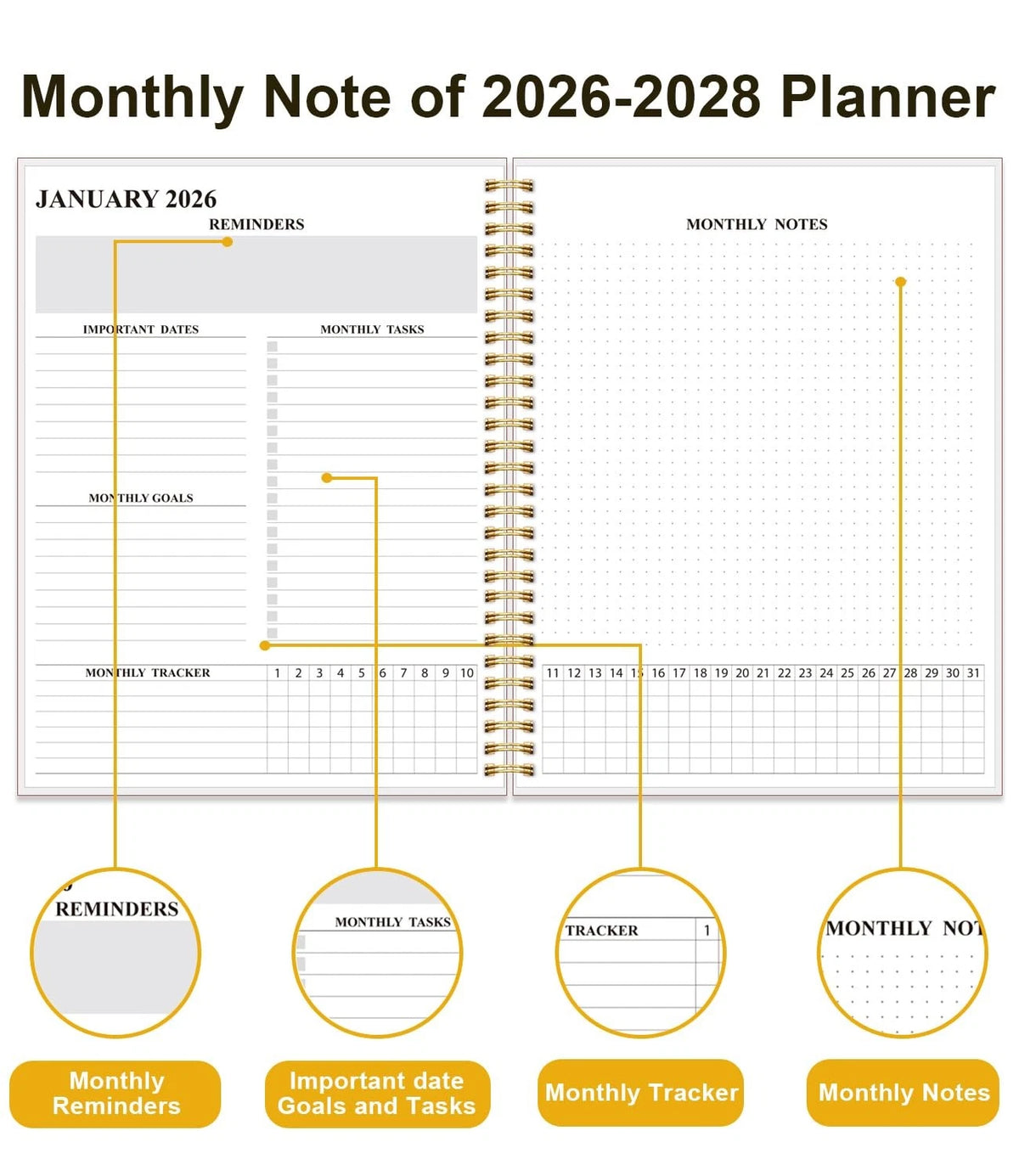 3-Year Monthly Planner for 2026-2028 (April Start, 8.5'' x 11'', Blue)
