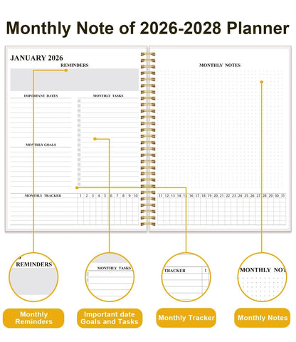 3-Year Monthly Planner for 2026-2028 (April Start, 8.5'' x 11'', Blue)