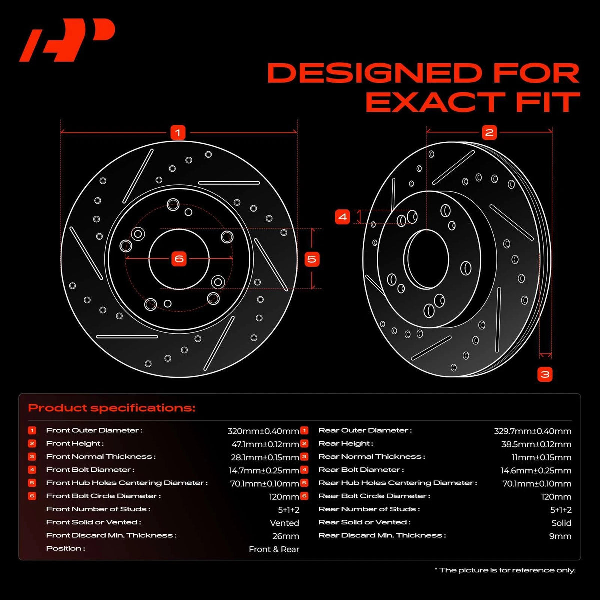 12pcs Drilled Brake Rotor & Pad Set for Honda Odyssey (74026, S12140092, S12140099)