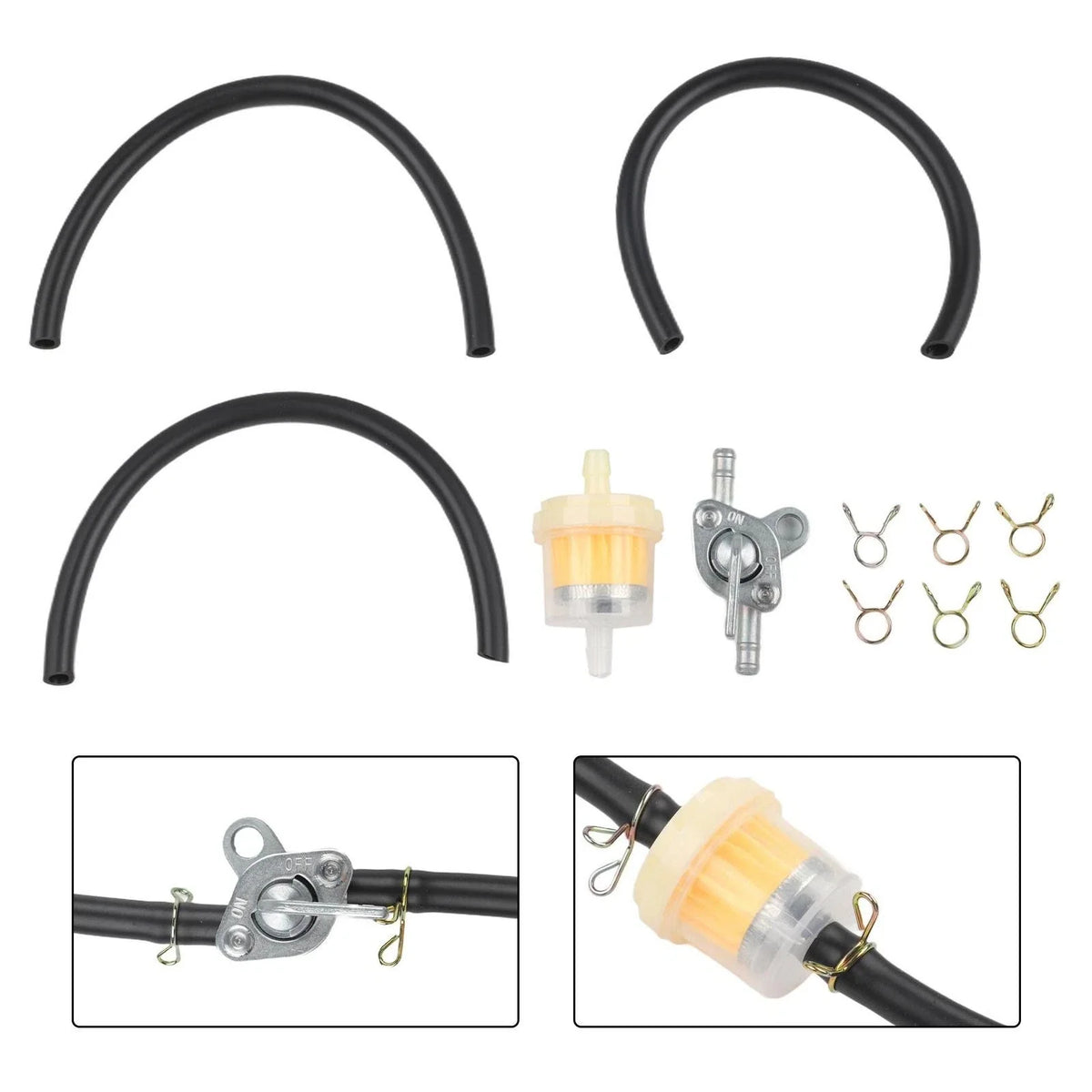 Gasoline Tap with 3 Filters and 3 Hose Clamps for (5-6mm)