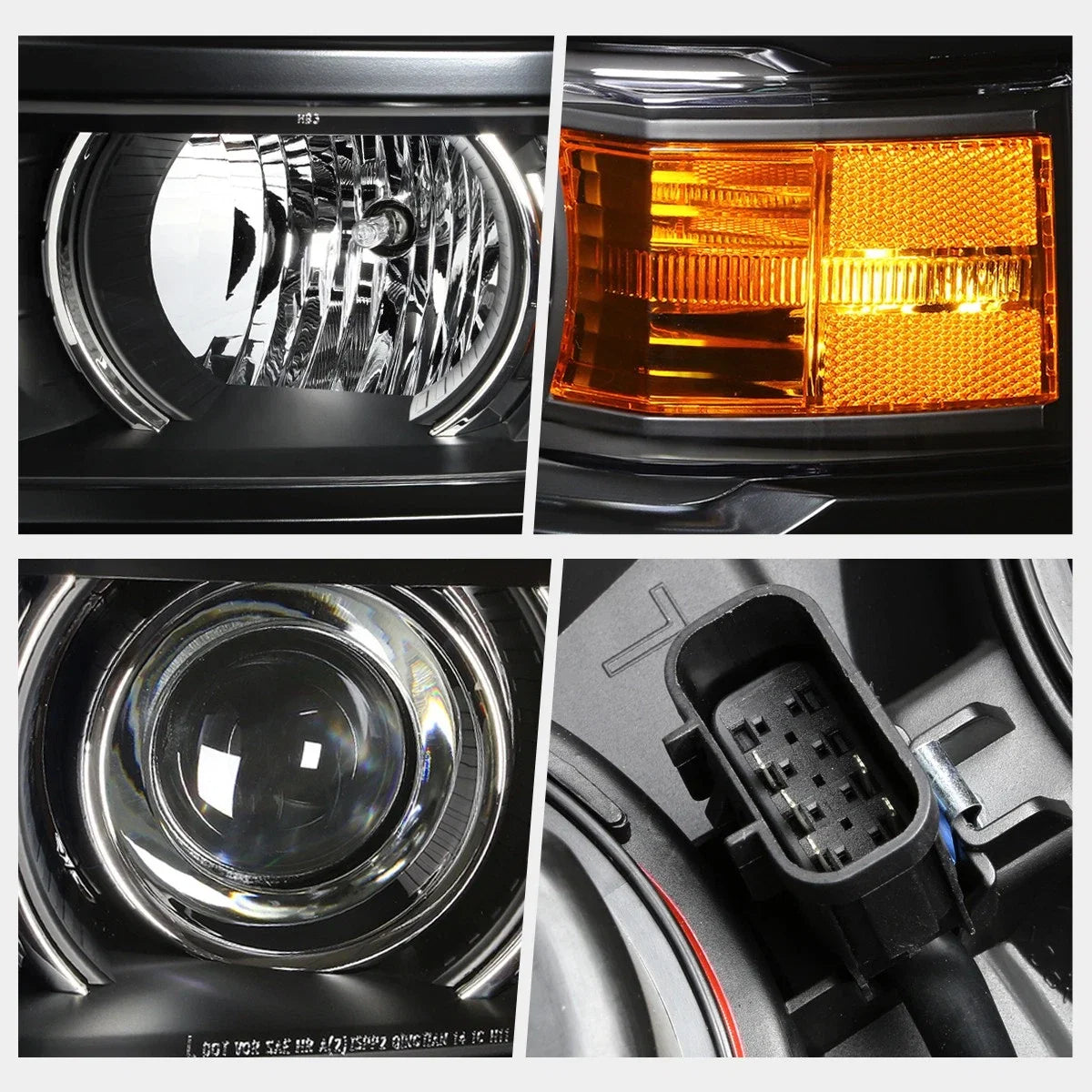 Projector Headlight for Chevy Silverado (2014–2015) Black Housing Amber Corner