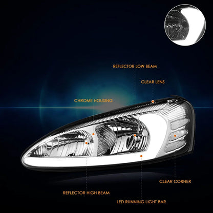 3D LED Tube DRL Headlights Assembly for Pontiac Grand Prix (2004–2008)