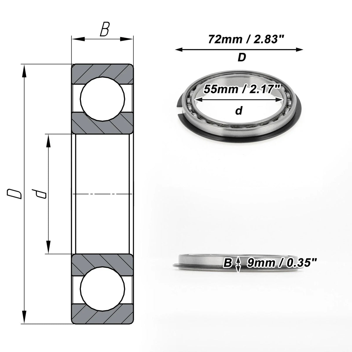 Deep Groove Ball Bearing 6811NR for Scooter Skateboard (P0 55x72x9mm)
