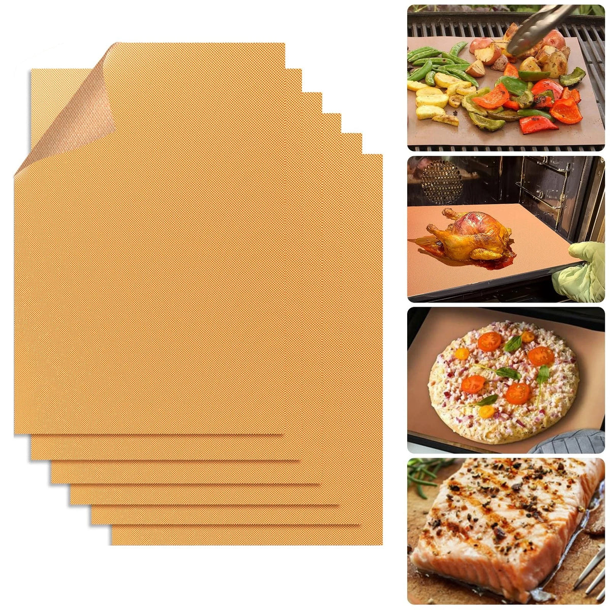 Set of 6 Copper Grill Mats for Outdoor Grill