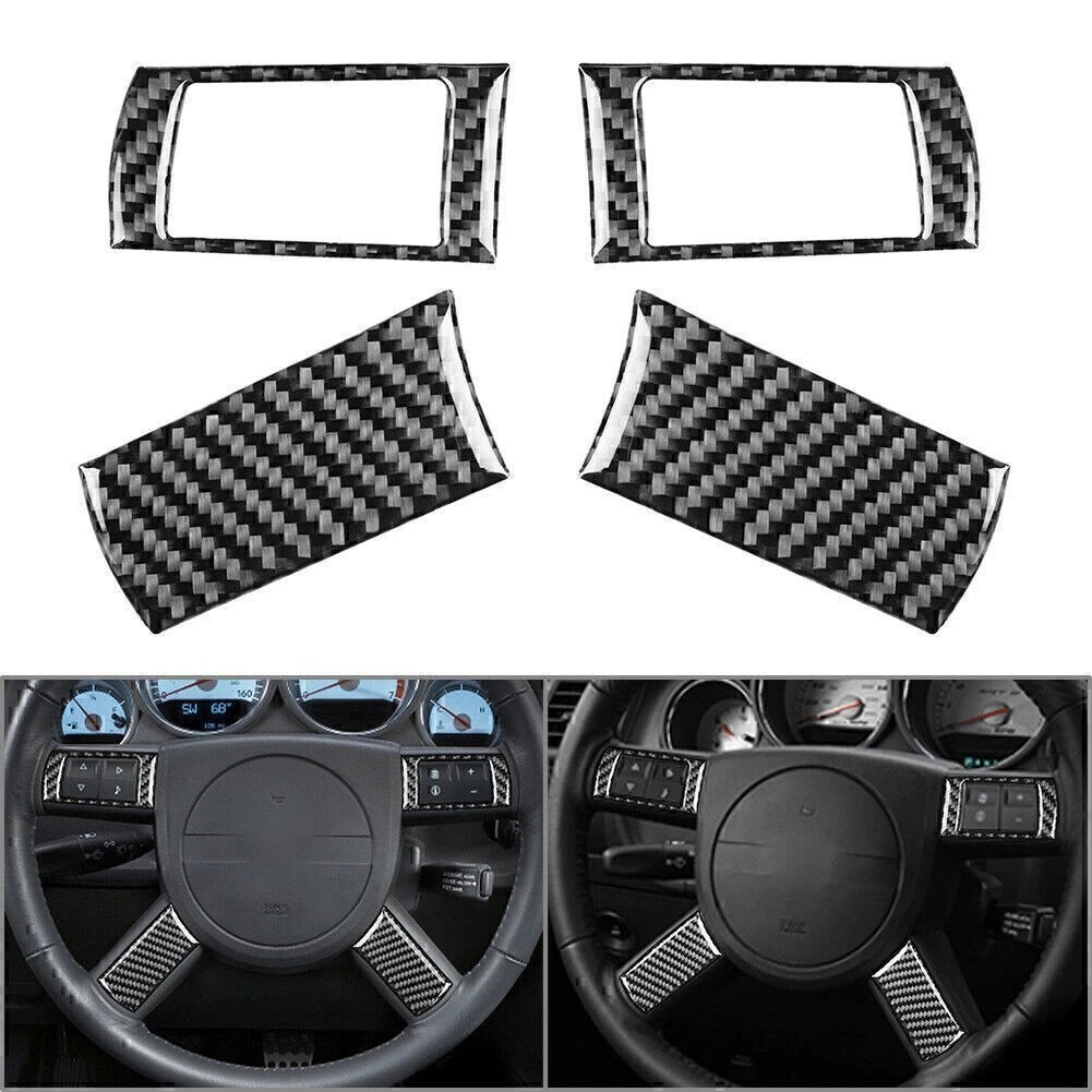 Set of 4 Carbon Fiber Steering Wheel Button Cover Trim for Dodge Challenger (2008–2010)