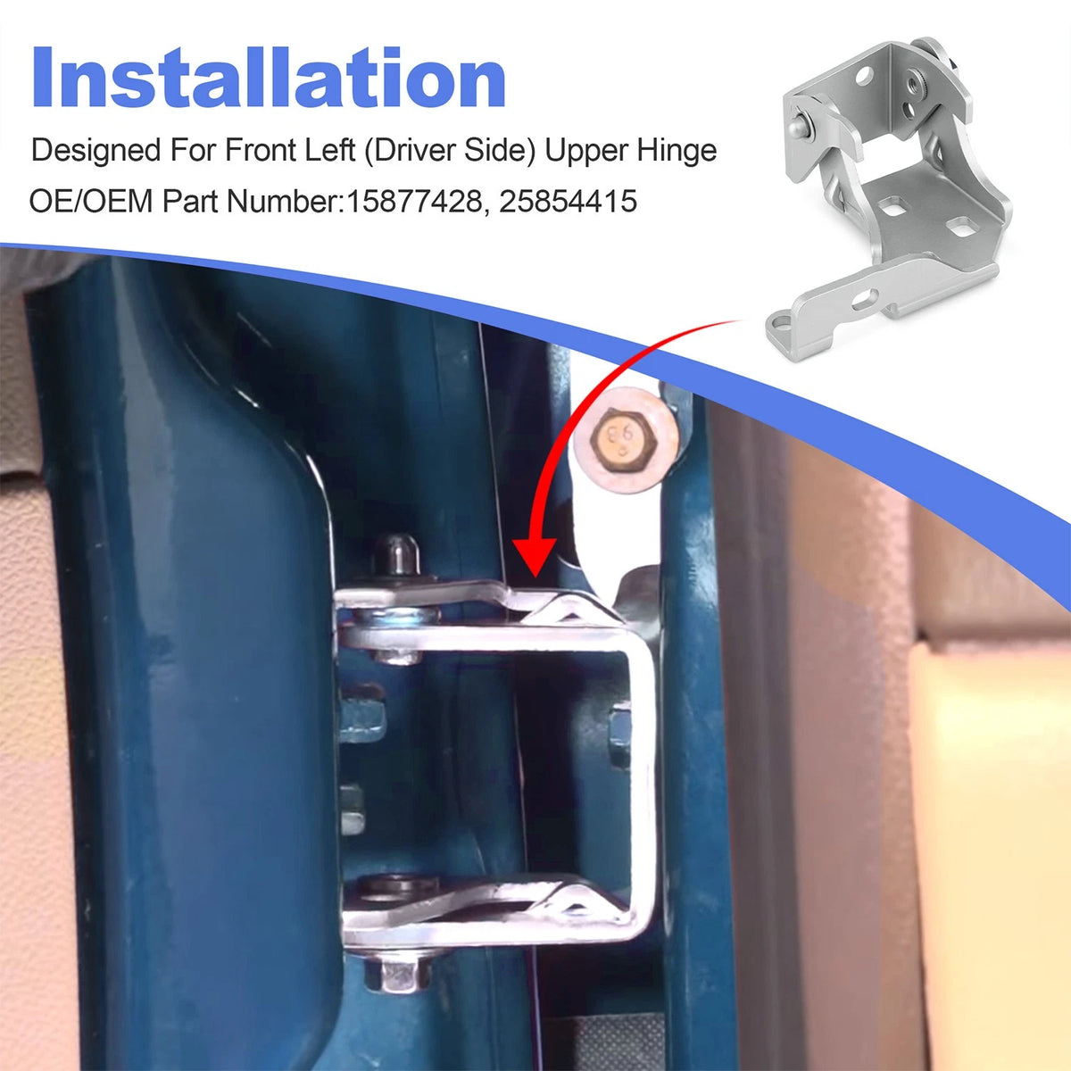 Front Left Upper Door Hinge for Chevrolet GMC Cadillac (2007–2014) 15877428