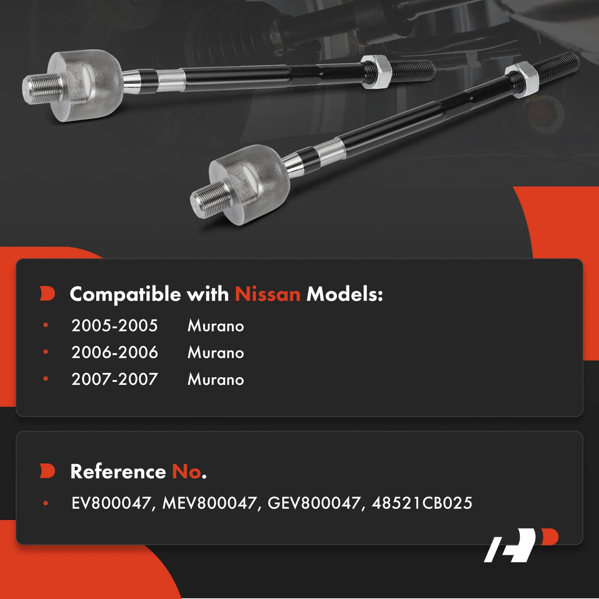 2X Front Inner Side Tie Rod for Nissan Murano (2005–2007) GEV800047, 48521CB025, EV800047