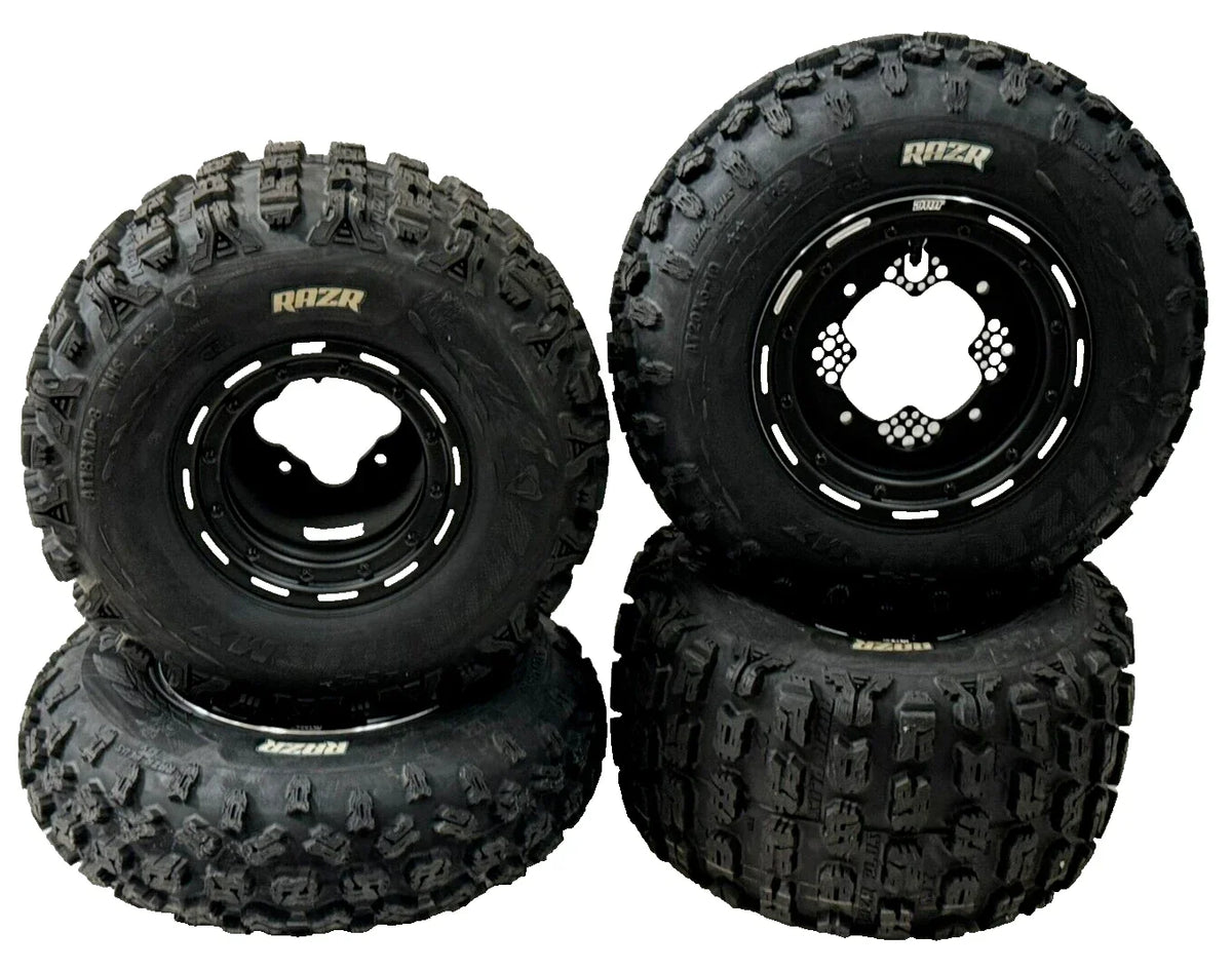 Set of 4 DWT G3 Beadlock Rims with Maxxis Razr Plus MX Tires for TRX 250R 450R ER 400EX
