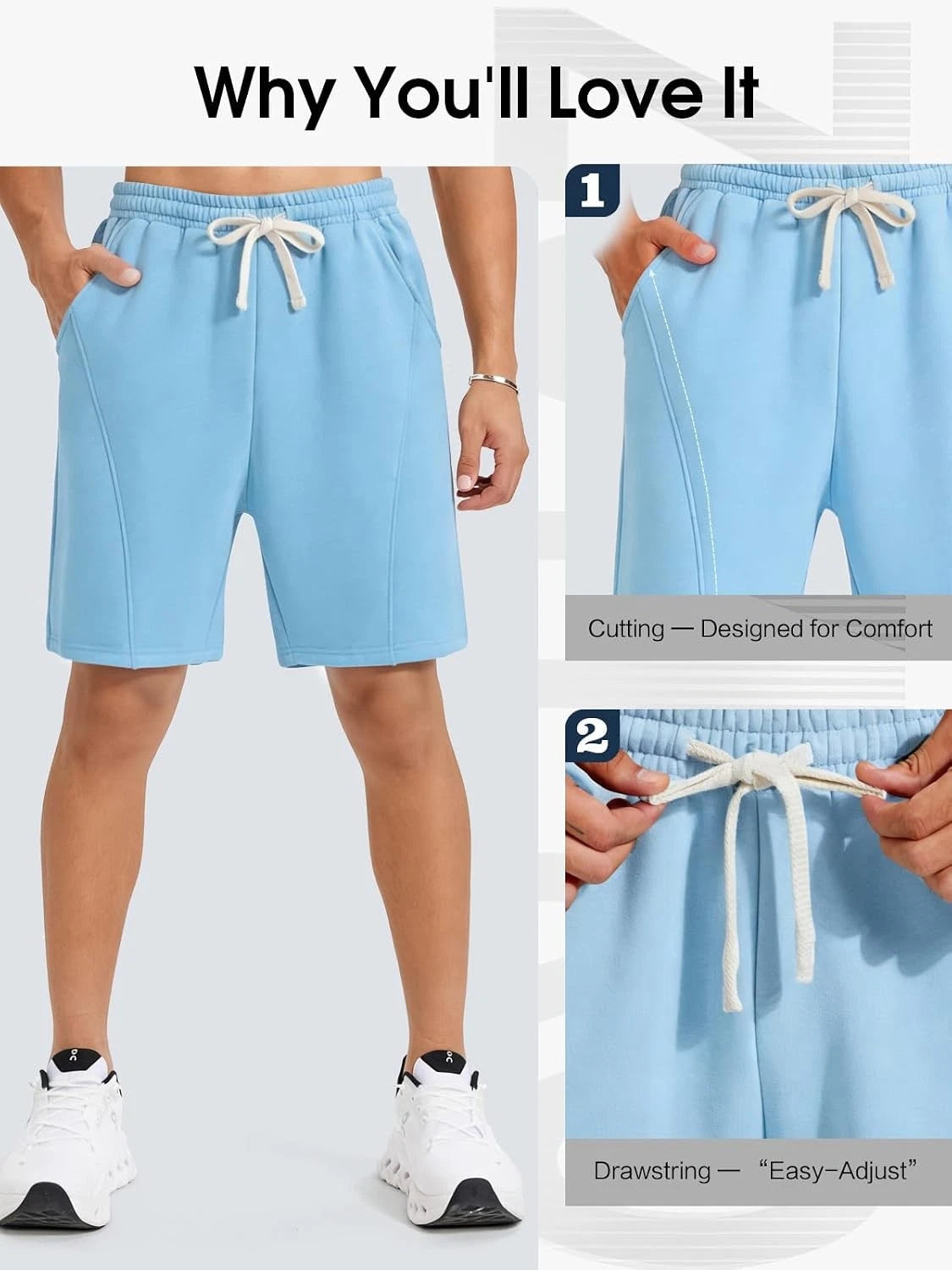 Men's Baggy Sky Blue Cotton Fleece Athletic Workout Gym Shorts X-Large