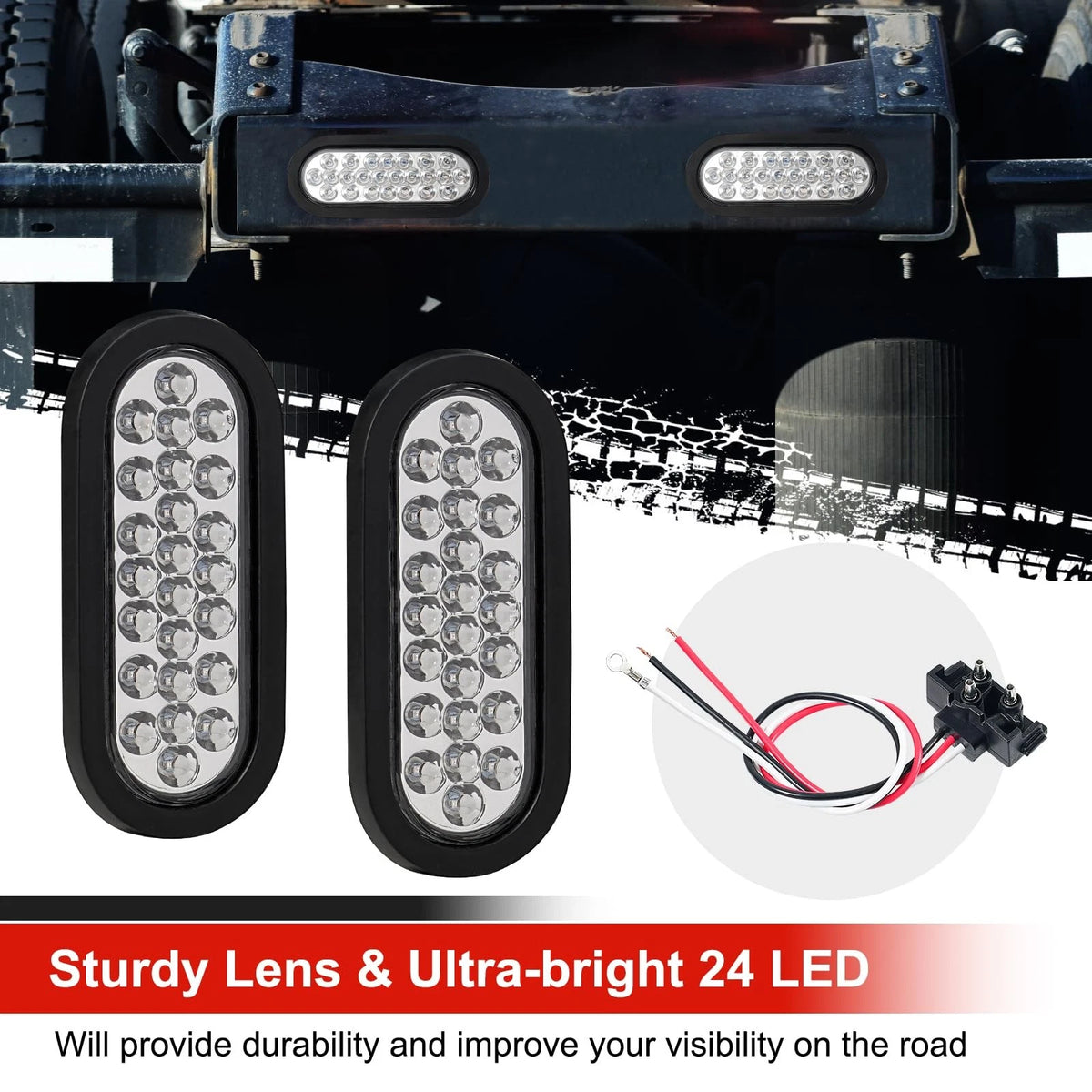 Set of 4 Oval 24 LED Trailer Tail Lights for PVerandio 6.3 Inch