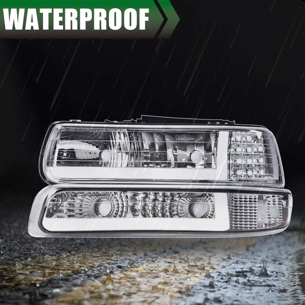 LED Chrome Headlights and Fog Lights for Silverado Suburban Tahoe (1999–2006)