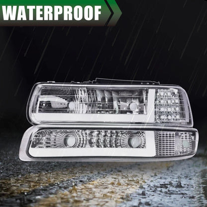 LED Chrome Headlights and Fog Lights for Silverado Suburban Tahoe (1999–2006)