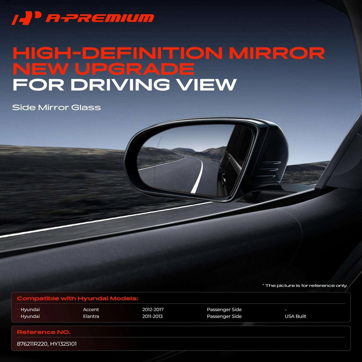 Heated Power Mirror Glass for Hyundai Elantra (2011–2013) HY1325101, 876211R220