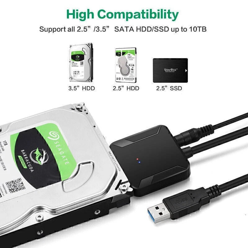 USB 3.0 to SATA III Hard Drive Adapter for HDD/SSD (2.5" & 3.5")
