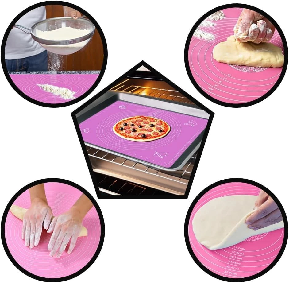 Non Stick Silicone Baking Mat 25" x 18" for Rolling Dough (Pink)