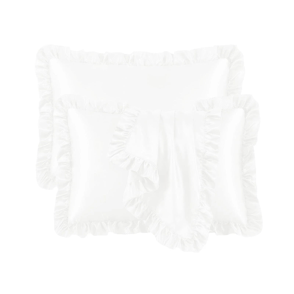 Pack of 2 Ruffle Satin Pillow Cases for Queen Size (30" x 20") - White
