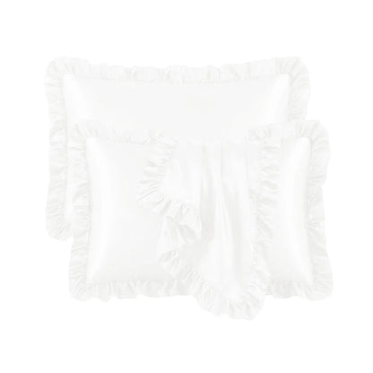 Pack of 2 Ruffle Satin Pillow Cases for Queen Size (30" x 20") - White