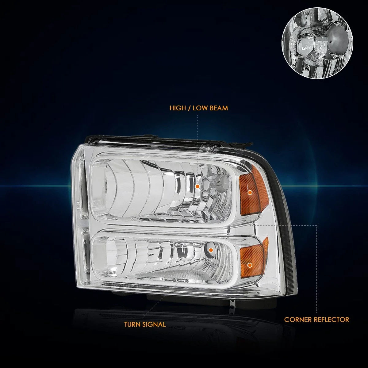 Chrome Housing Headlight Amber Corner Lamps for Ford F250/F350 (2005–2007)