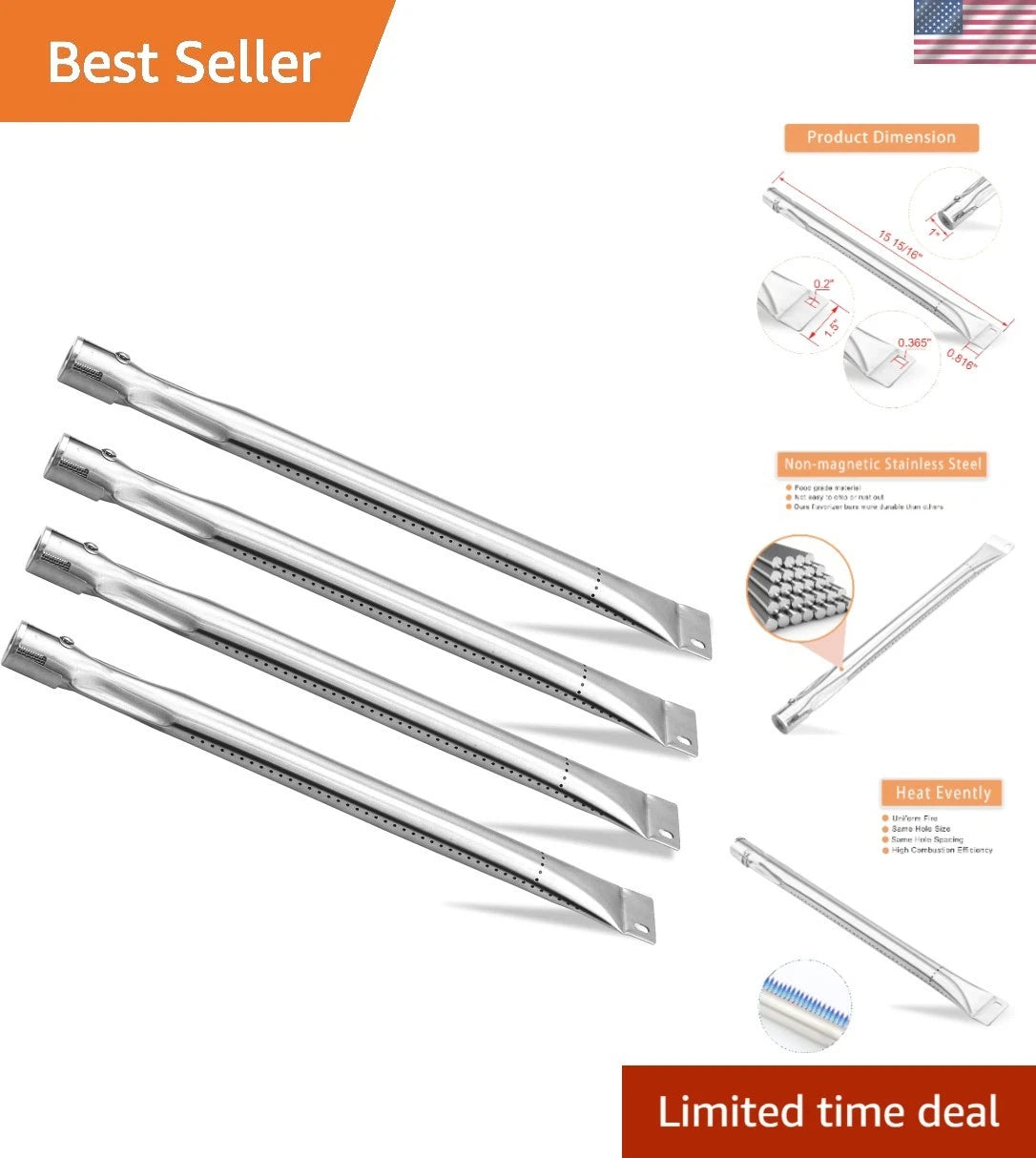 4X Stainless Steel BBQ Grill Burner Tubes for Durable Heat Resistance