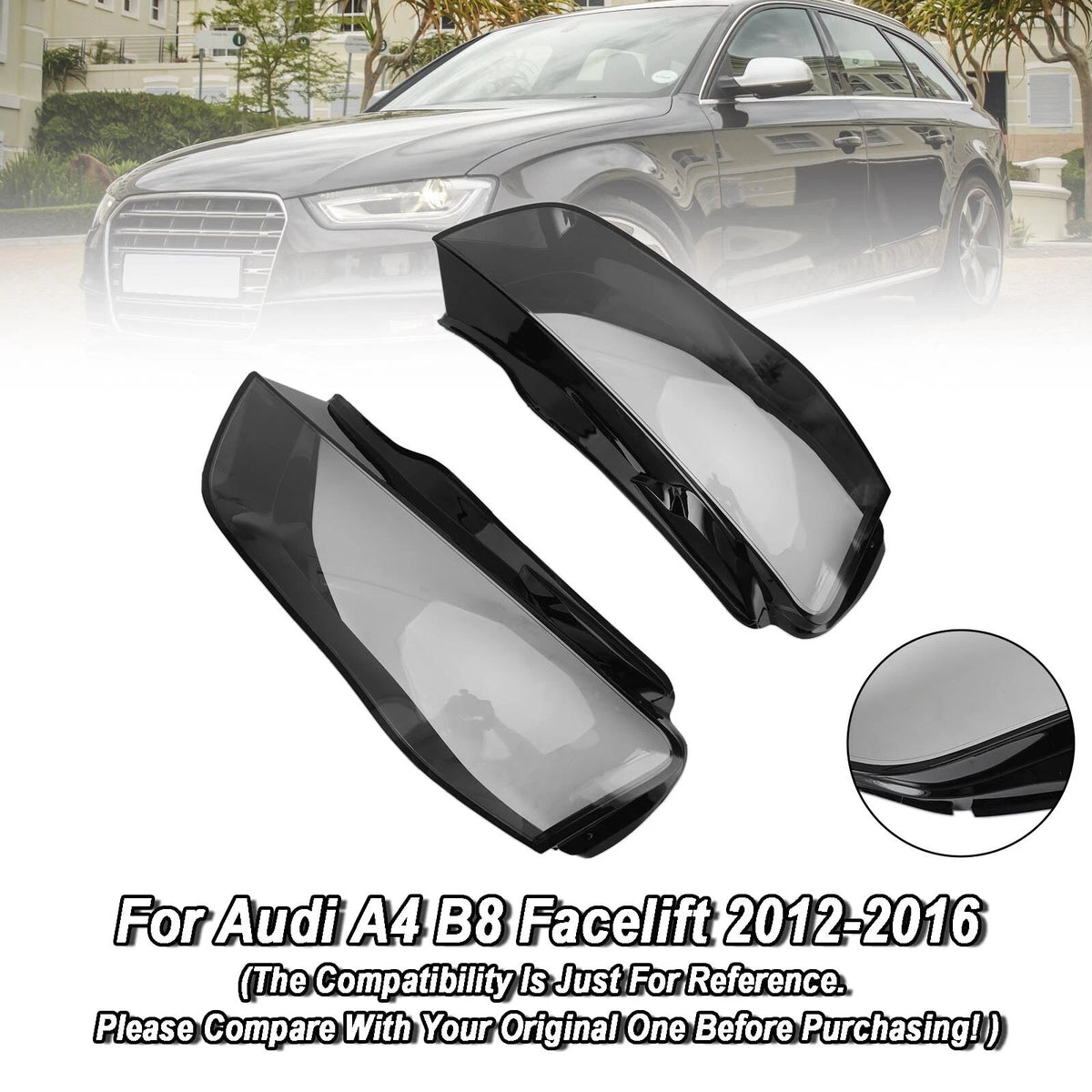 Left + Right Headlight Lens Cover for Audi A4 B8 (2012–2016) 8K0941005, 8K0941031C, 8K0941043C, 8K0941753C