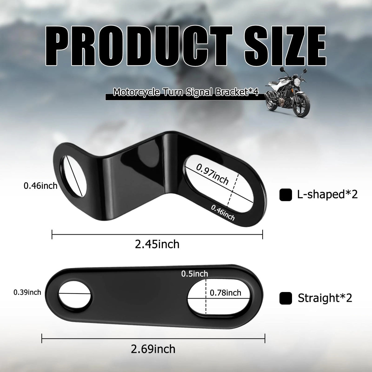 Set of 4 Rear Motorcycle Turn Signals - Straight & L-Shape, Black