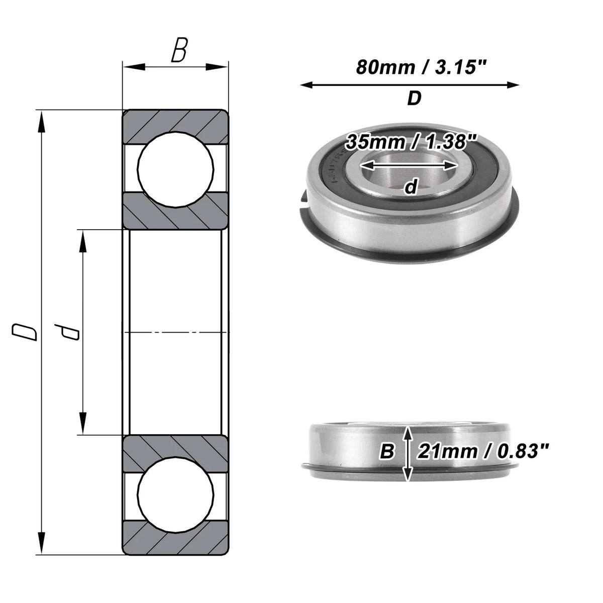 Deep Groove Ball Bearing 6307NR2RS for Scooter Skateboard Wheel (35x80x21mm)