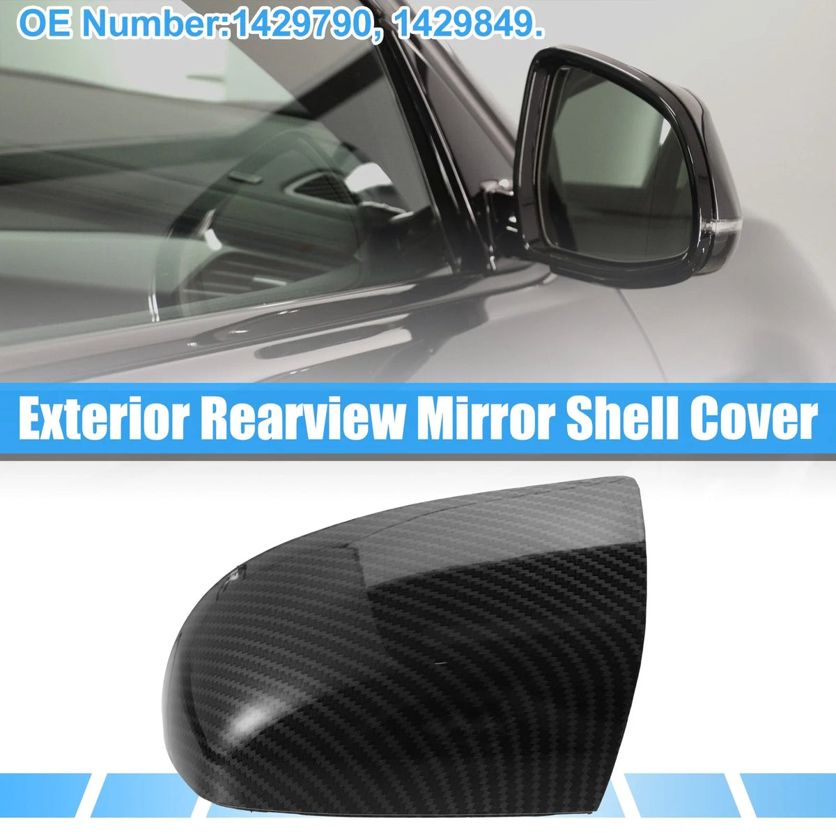 Pair Rear View Mirror Cover Shell for Ford Focus (2012–2018) Carbon Fiber