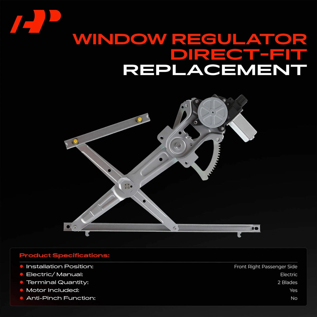 Front Right Power Window Regulator w/Motor for Mitsubishi Lancer (2008–2012) - 5713A126, 5713A090, 388764, 751-781, 751781