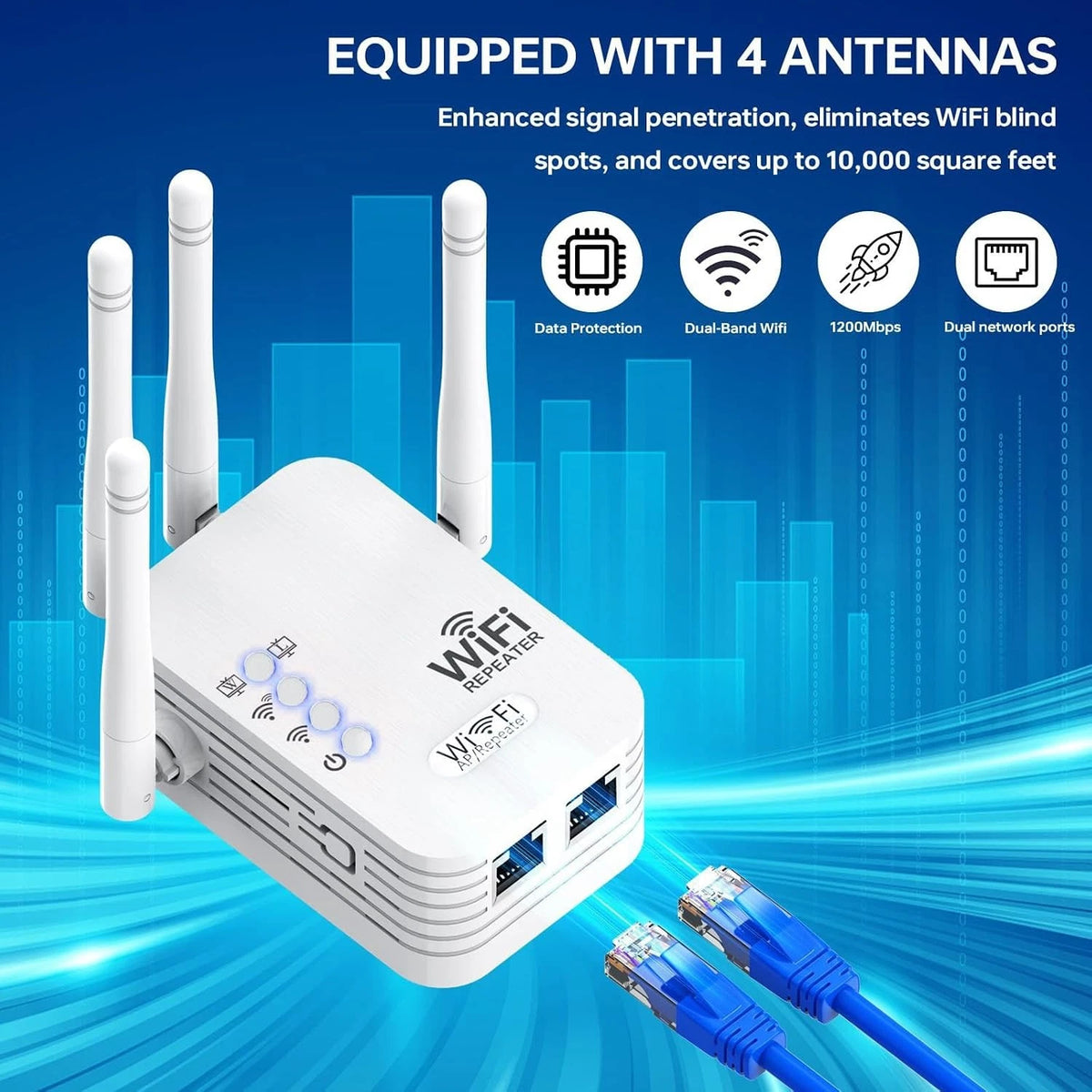 WiFi Extender Signal Booster Repeater for Coverage Up to 8500 sq.ft