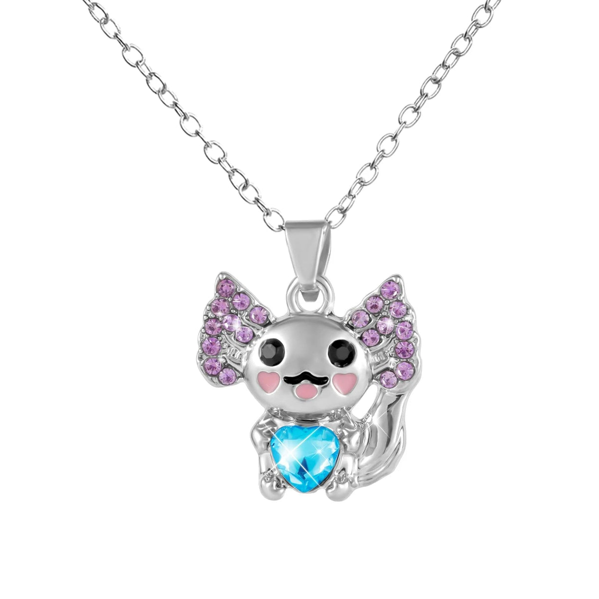 Cute Axolotl Necklace for Mikovivi (Crystal Medium, Silver, Blue, Pink)
