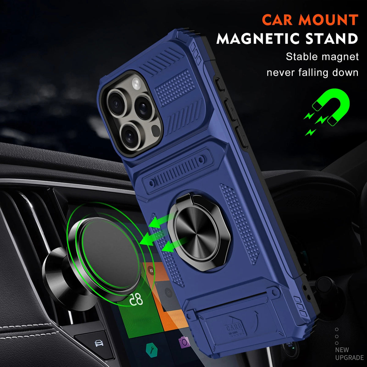 Shockproof Armor Holder Phone Case for iPhone 14/15/16/17 Pro Max Plus