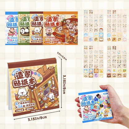 Set of 4 Miniature 3D Sticker Scene Books - Colorful DIY Pocket Fun