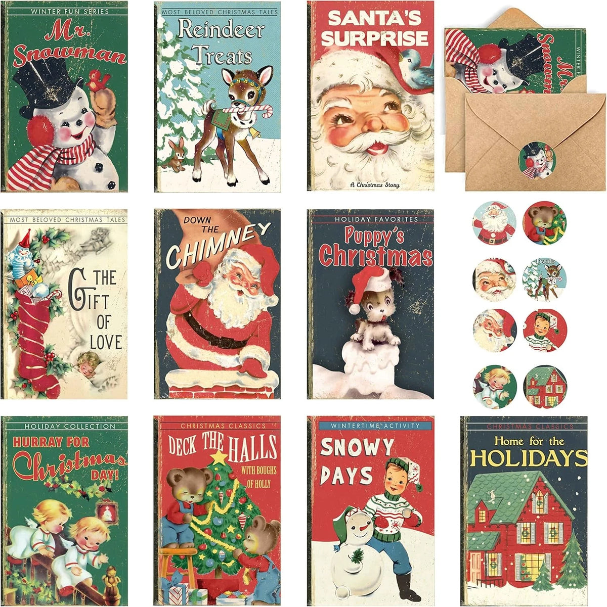 40 Pack Retro Christmas Greeting Cards Vintage Xmas Cards with Envelopes