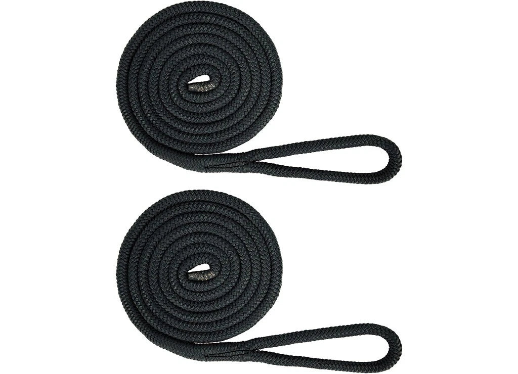 2X Fender Lines for Boat (3006.2168) 3/8" x 6' Black Double Braid Nylon