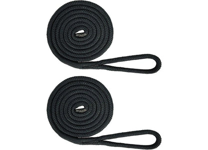 2X Fender Lines for Boat (3006.2168) 3/8" x 6' Black Double Braid Nylon