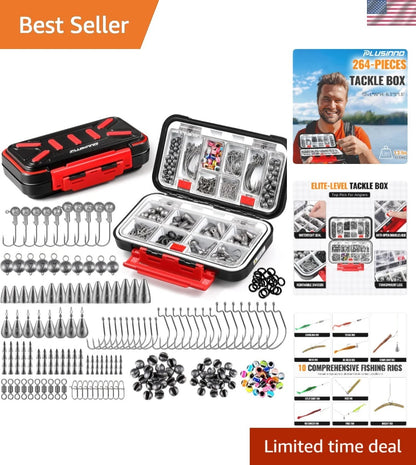 264pcs Fishing Tackle Kit with 10 Rigs & Waterproof Box for Bass and Trout