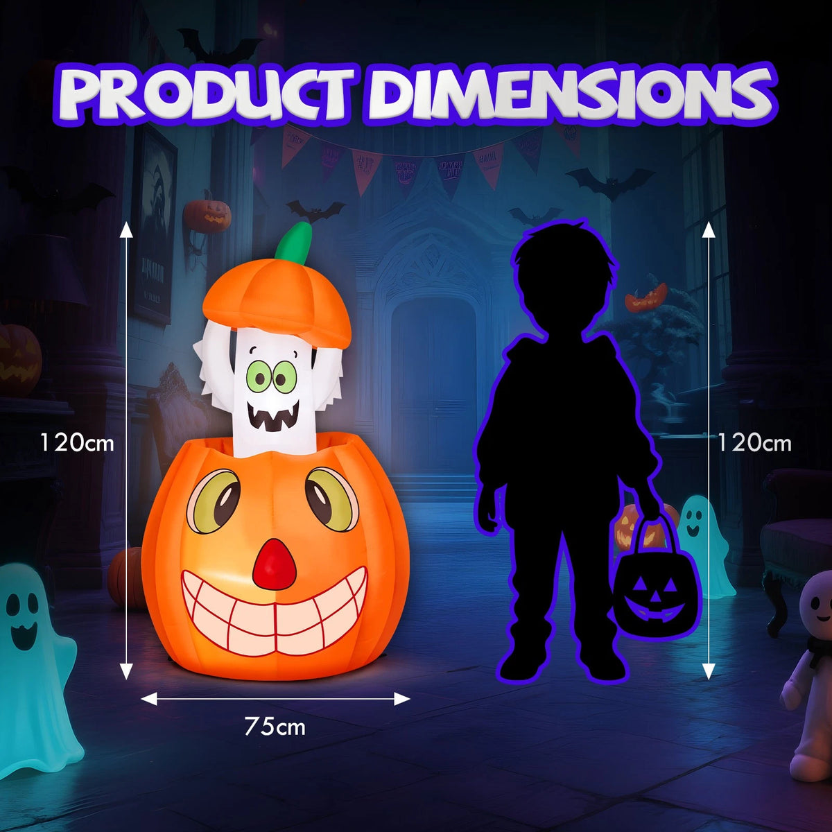 2.8FT Halloween Inflatable Pumpkin Ghost Decoration for Indoor/Outdoor Use