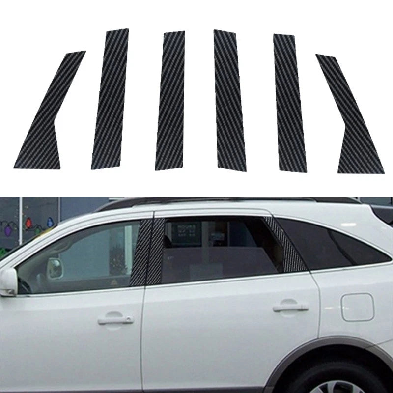 6x Carbon Fiber Exterior Pillar Post Stickers for Hyundai Veracruz (2007–2015)