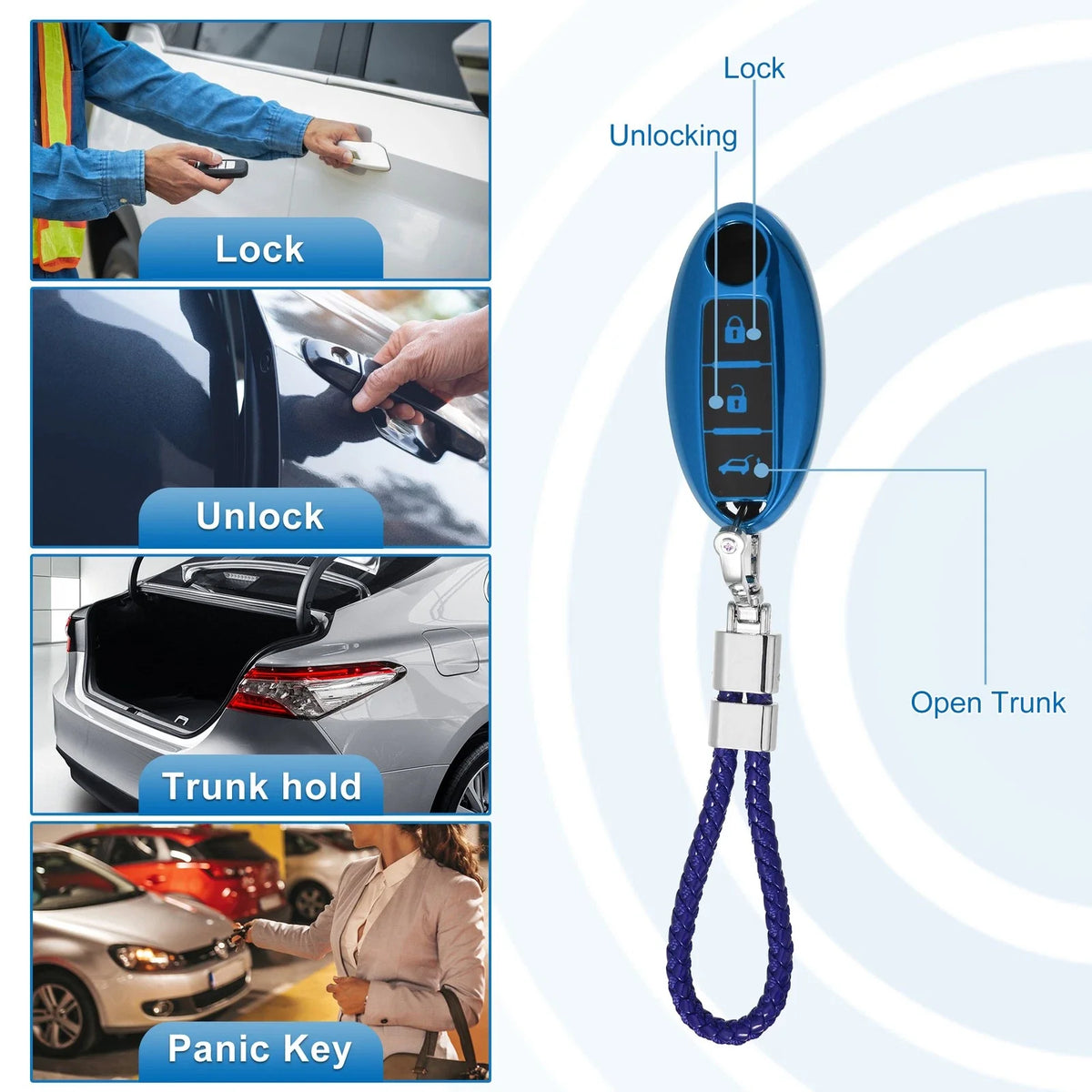 TPU 3 Button Key Fob Case Cover for Nissan (with Key Rings Kit)