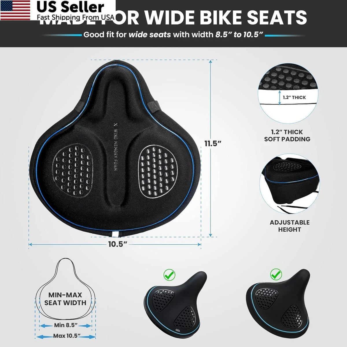 Memory Foam Wide Bike Seat Cover for X WING