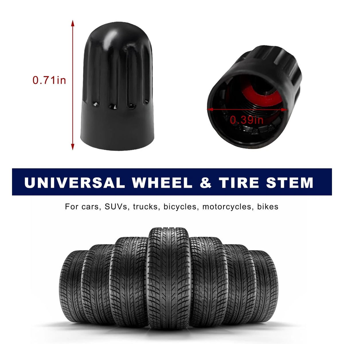 8X Plastic Tire Valve Stem Caps for Universal Fit (Dustproof, Long Air Dome)