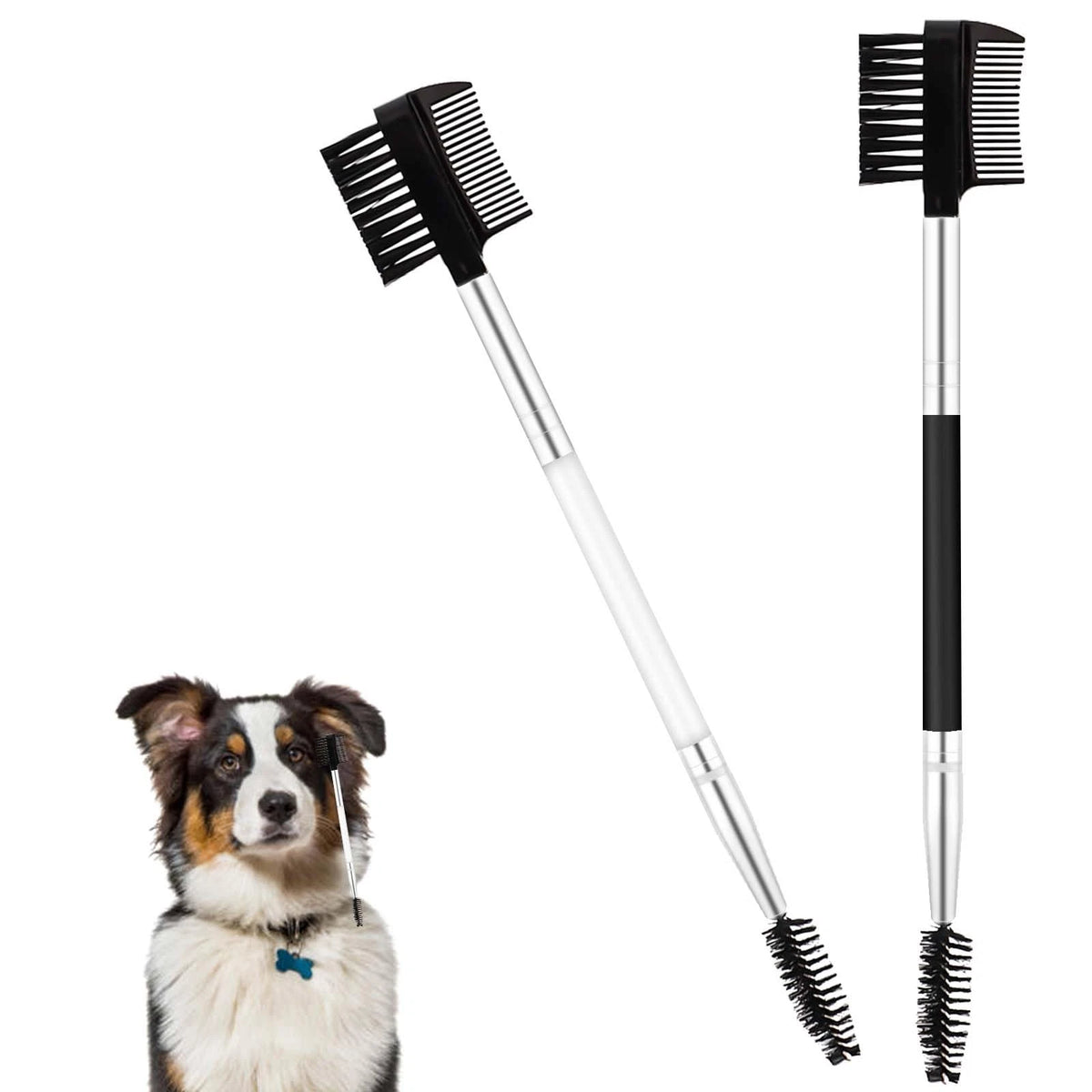 2X Double-Headed Dog Eye Comb for Medium Dogs (Black & White)