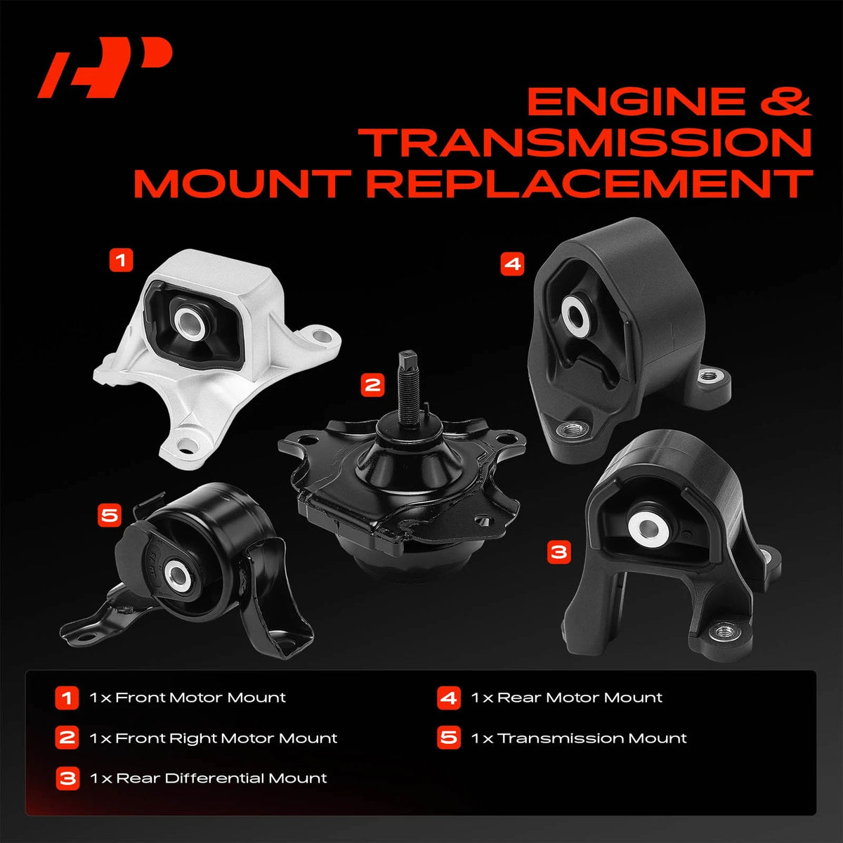 5x Engine Motor & Transmission Mount for Honda Element (2003–2006) 50810S9A013, 50840S6M010, 50840S6MJ01, 50840S7C000