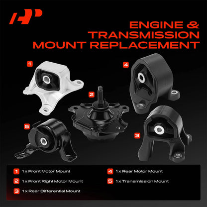 5x Engine Motor & Transmission Mount for Honda Element (2003–2006) 50810S9A013, 50840S6M010, 50840S6MJ01, 50840S7C000