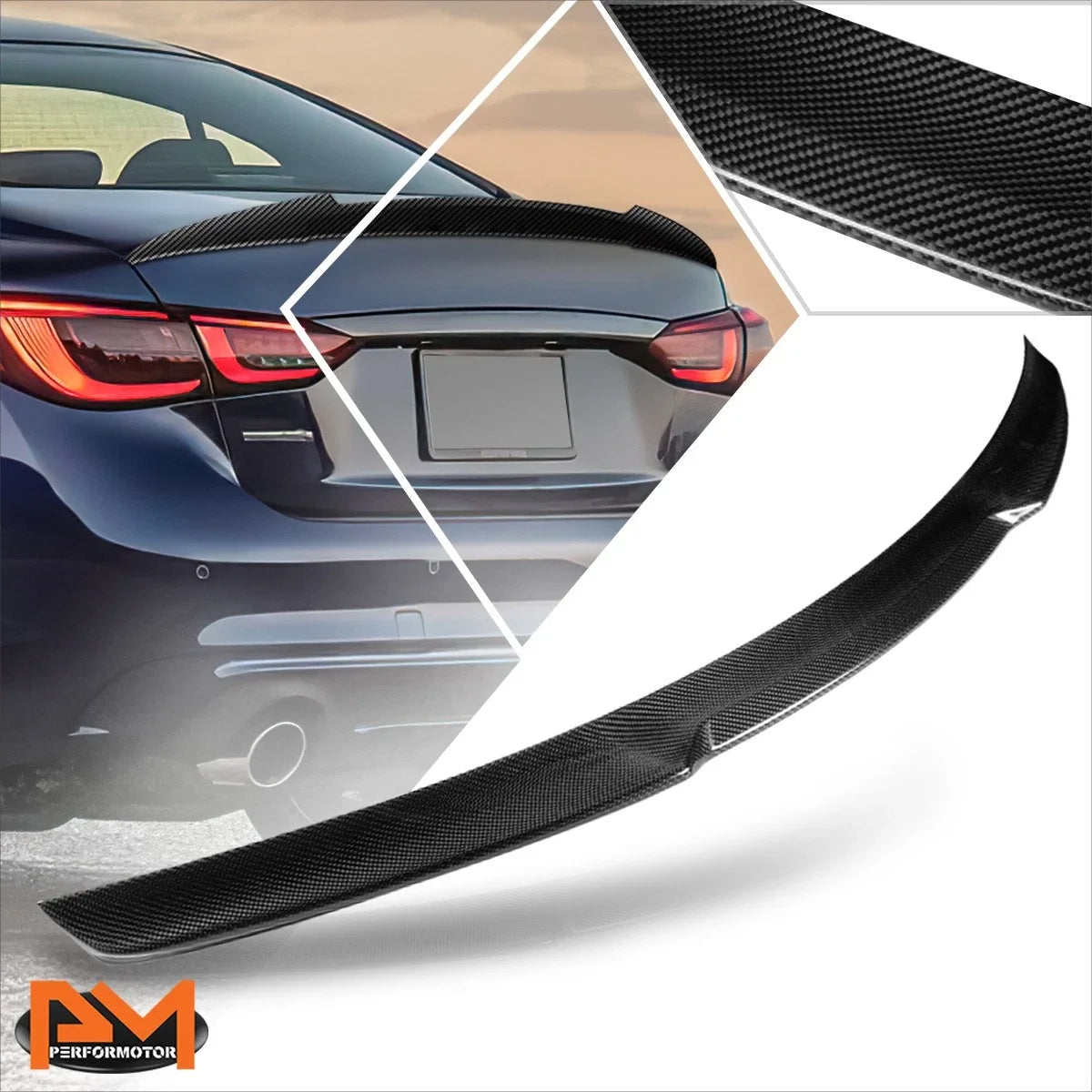 Real Carbon Fiber V-Style Rear Trunk Lid Spoiler for Infiniti Q50 (2014–2021)