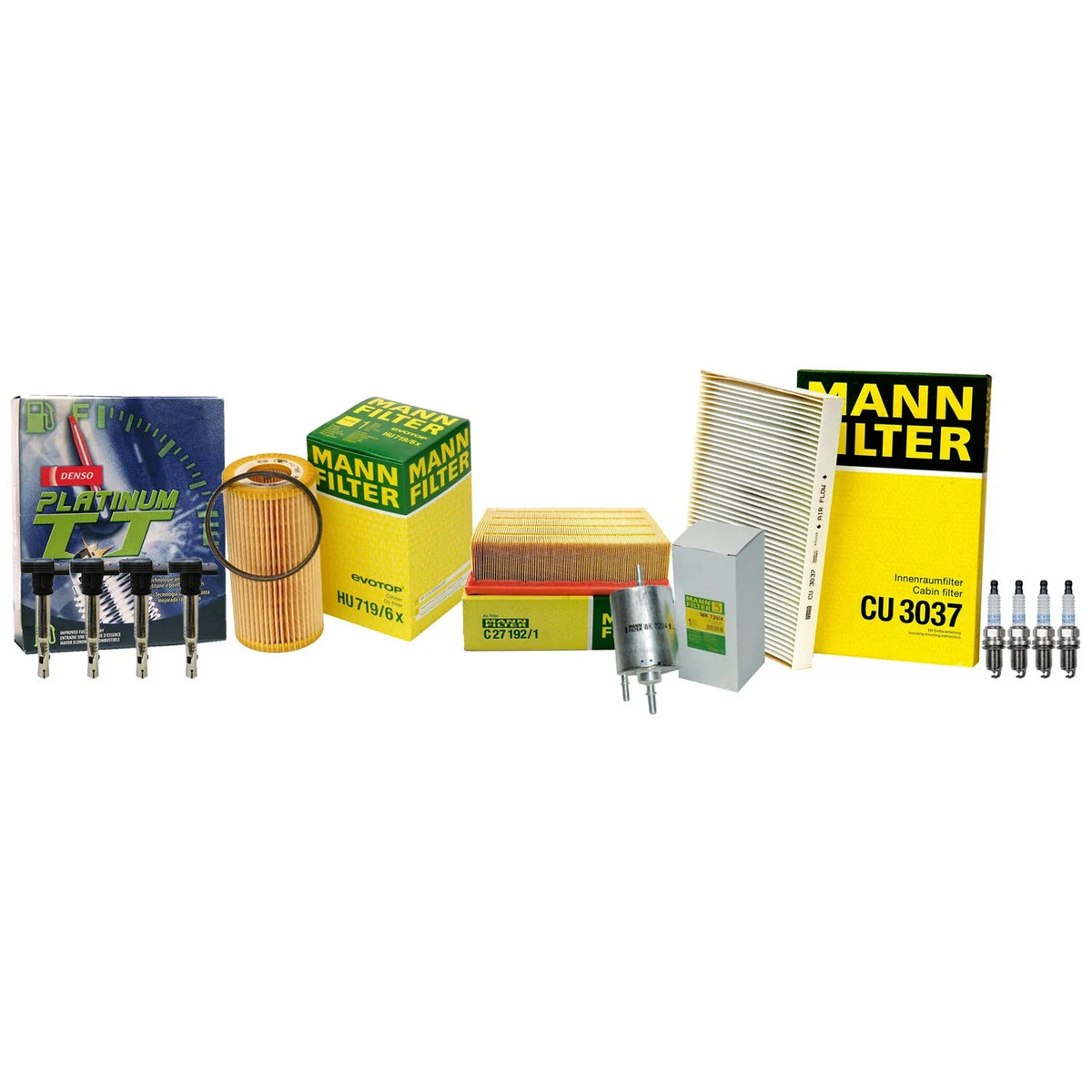 Set of 4 Mann Filters & 4 Denso Platinum TT Spark Plugs for Audi 2.0