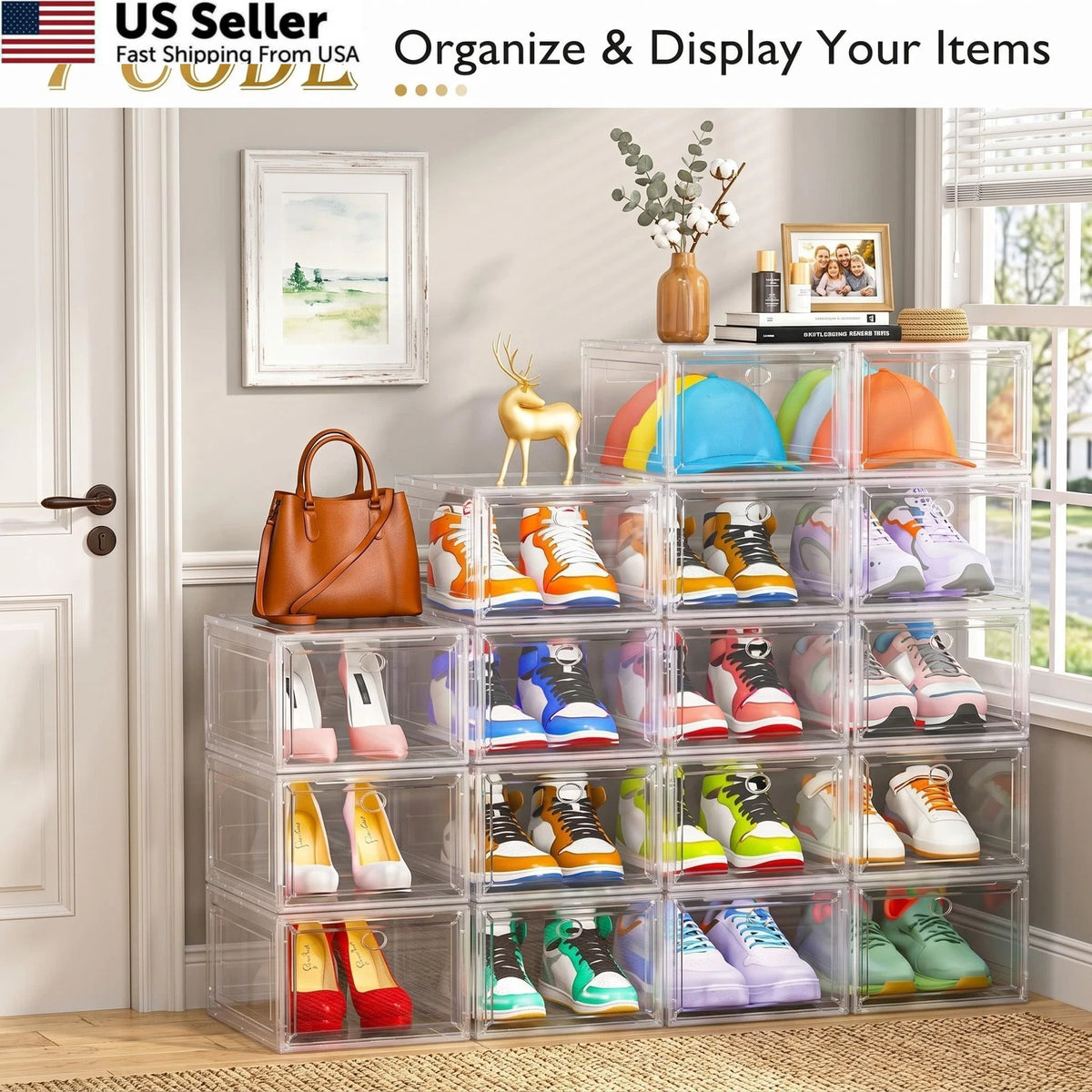 7X Clear Stackable Shoe Organizer Boxes
