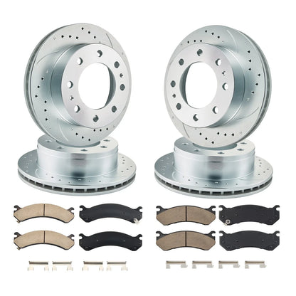 Front Rear Drilled Rotors Brake Pad Kit for GMC Sierra 3500 HD (2007–2010)