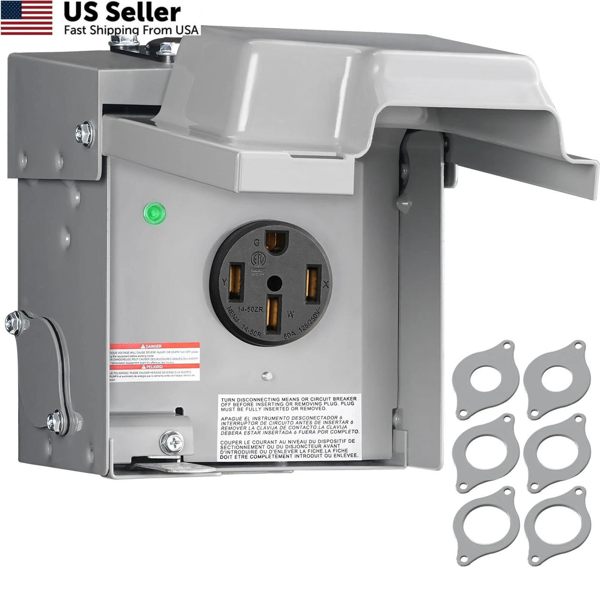 50 Amp RV Power Outlet Box for RVs (125/250V NEMA 14-50R)