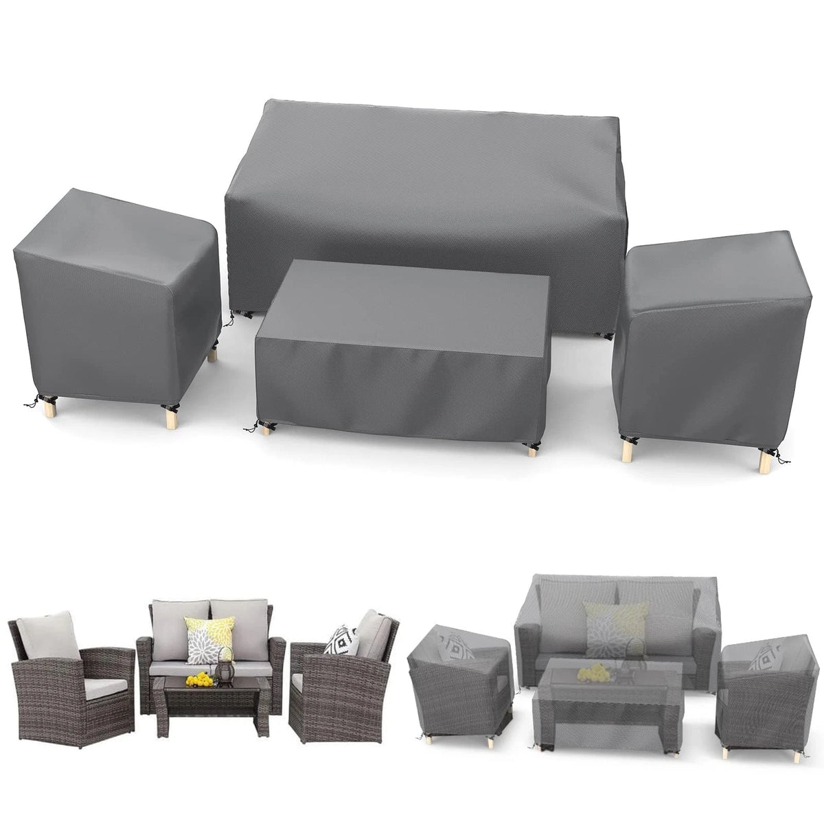 4-Piece Outdoor Waterproof Patio Furniture Covers - Grey